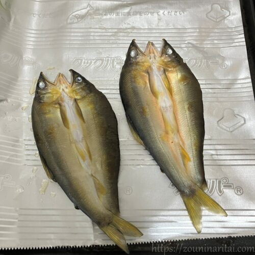 日高川漁業協同組合のあゆ一夜干を焼いたところ